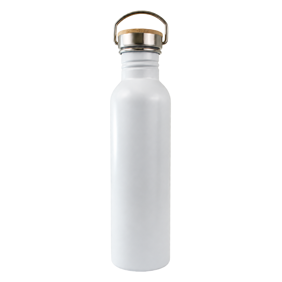 Bamboo lid thermal bottle - white