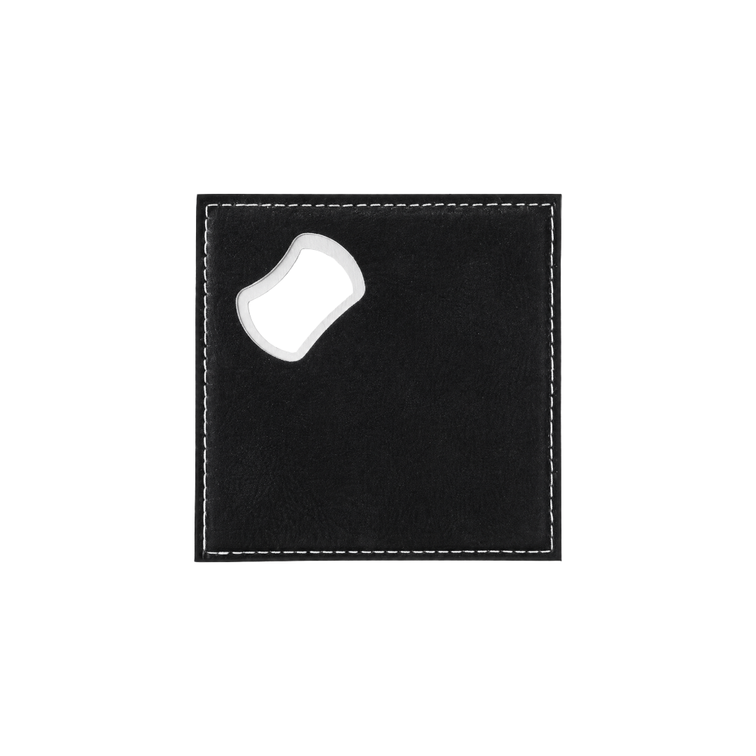 Square PU Leather Coaster Bottle Opener - Black