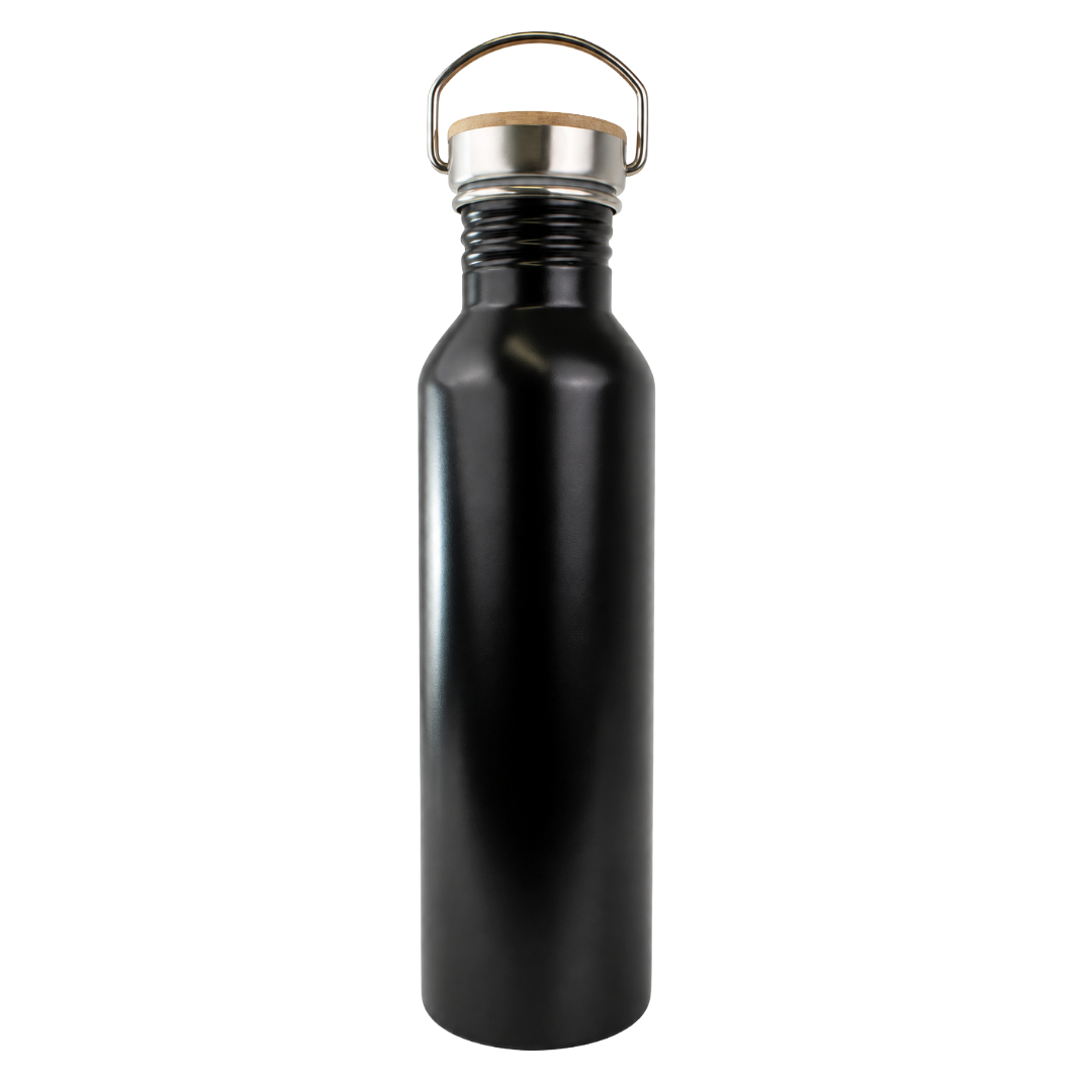Bamboo lid thermal bottle -black
