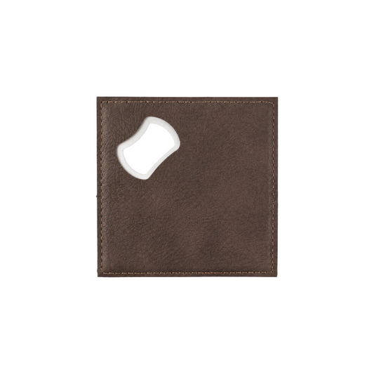 Square PU Leather Coaster Bottle Opener - Brown