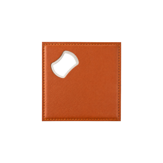 Square PU Leather Coaster Bottle Opener - Cognac