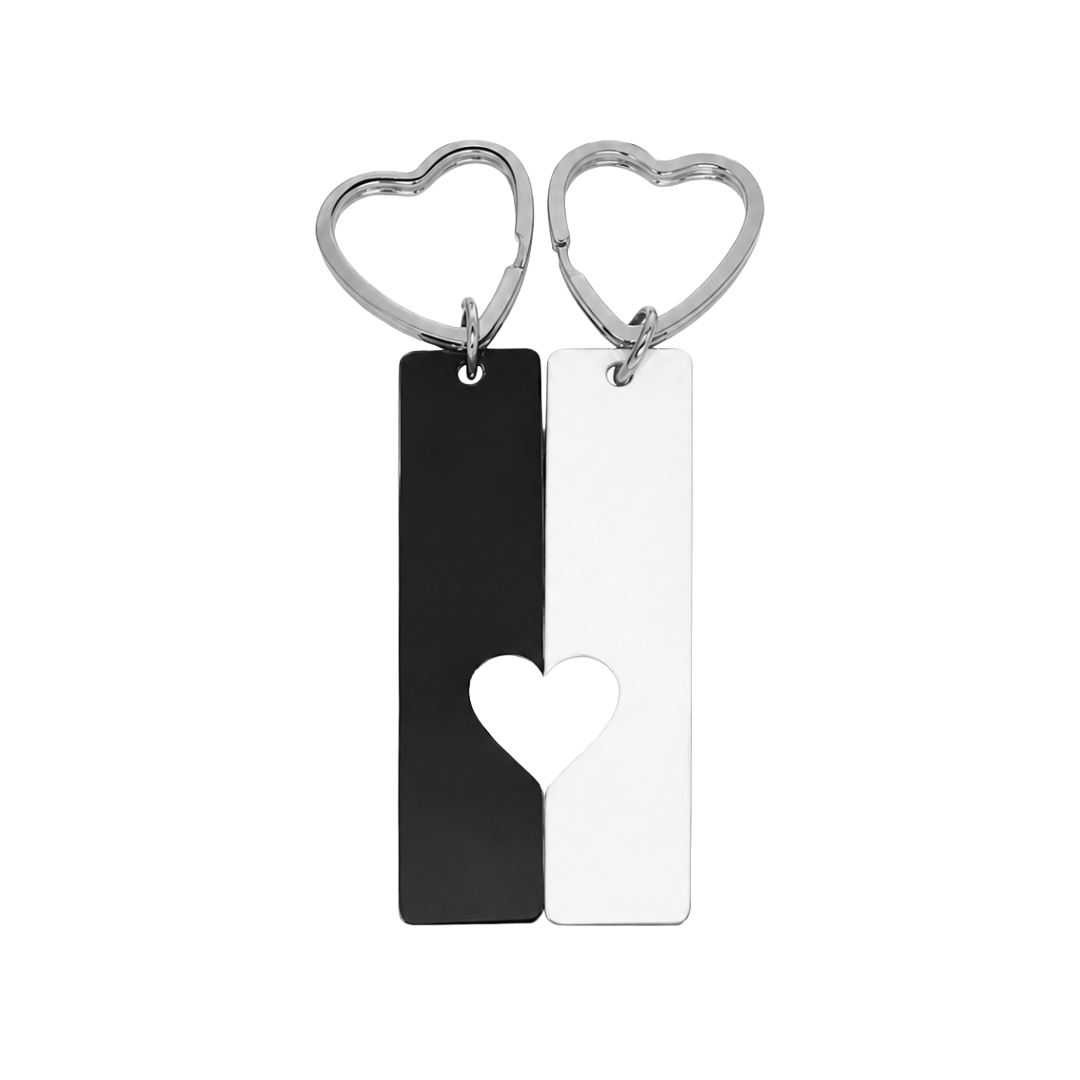Black & White Heart Acrylic Keyring Set