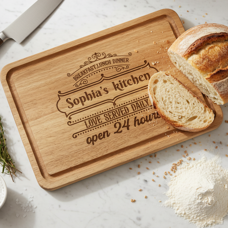 Personalizable rectangular wooden serving board