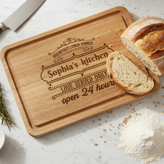 Personalizable rectangular wooden serving board